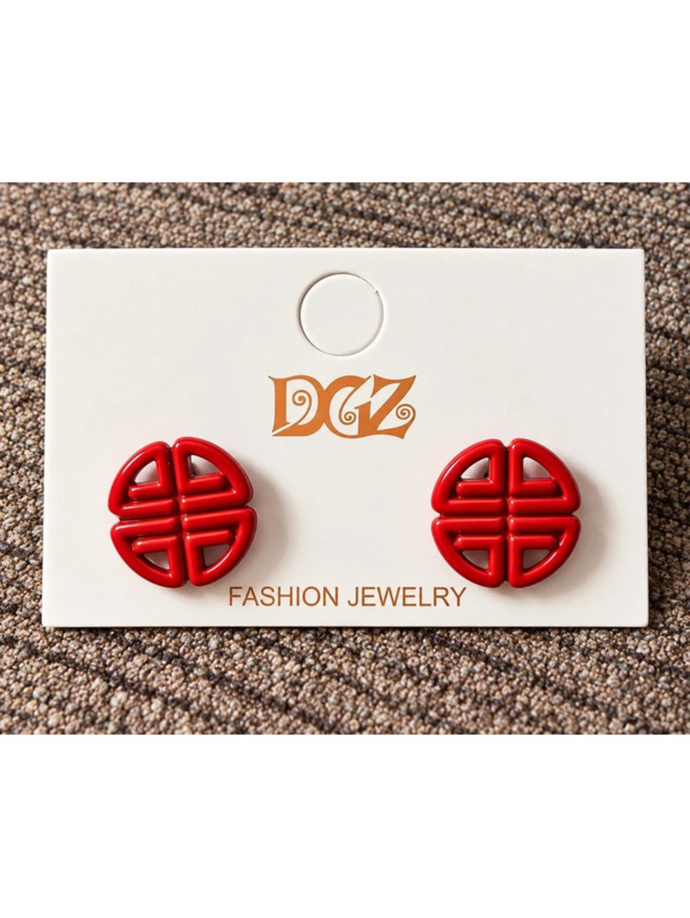 Red Geometric Stud Earrings Retro Statement Jewelry Gift for her Vintage Fashion